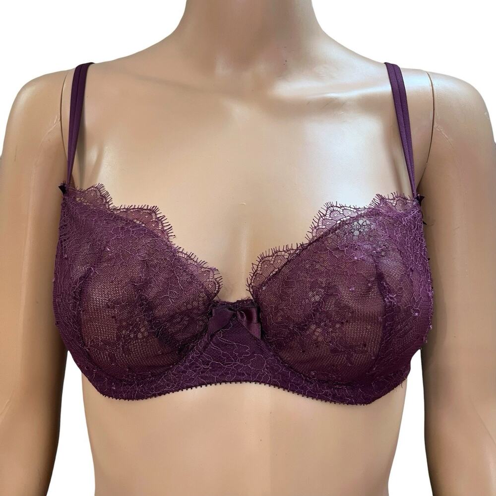 Victorias Secret Very Sexy Unlined Demi Bra 34C Sheer Lace Dark Purple Unlined